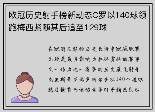 欧冠历史射手榜新动态C罗以140球领跑梅西紧随其后追至129球