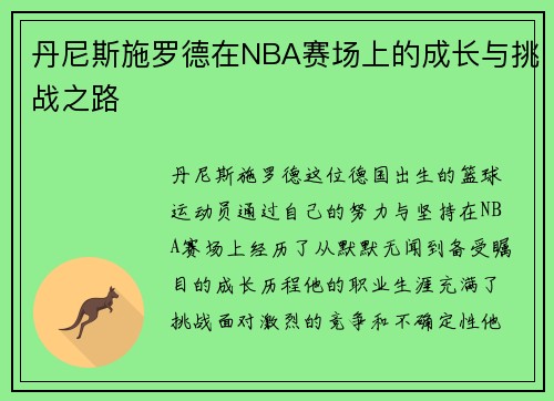 丹尼斯施罗德在NBA赛场上的成长与挑战之路
